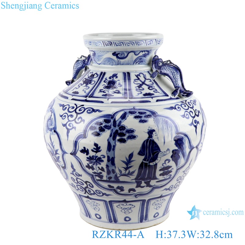 RZKR44-A-B Jingdezhen antique yuan dynasty blue and white ceramic porcelain pot