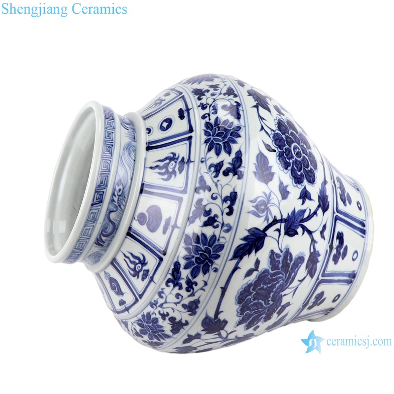 RZKR45 Jingdezhen hand painted antique yuan dynasty blue and white eight aupicious ceramic big pot