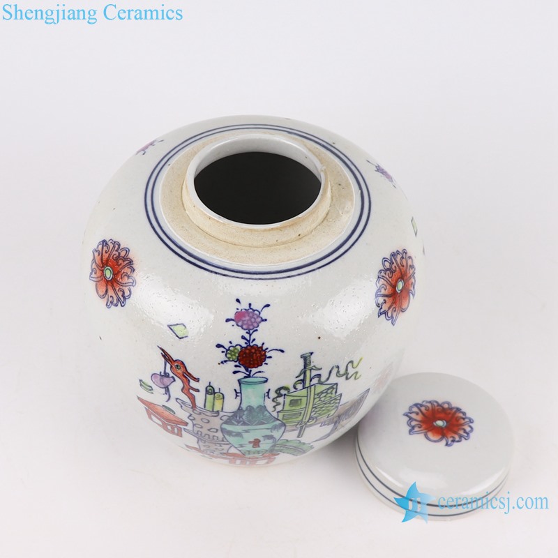 RZKT42 Colorful fighting wucai Bo Gu pattern tea jar