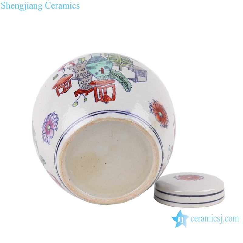 RZKT42 Colorful fighting wucai Bo Gu pattern tea jar