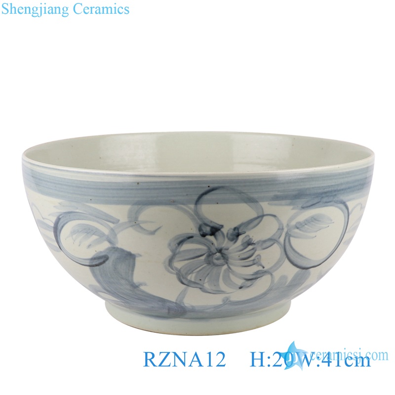 RZNA12 Antique blue and white freehand sun flower pattern ceramic bowl