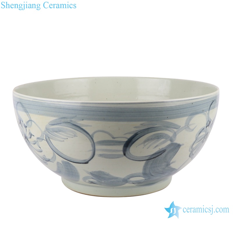 RZNA12 Antique blue and white freehand sun flower pattern ceramic bowl