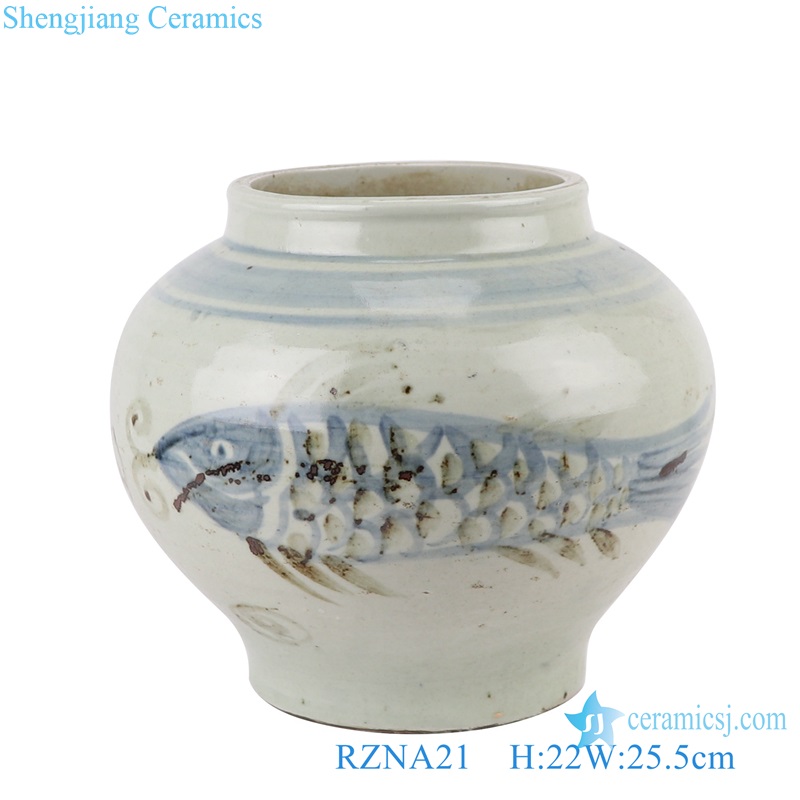 RZNA21 antique blue and white fish pattern plain color ceramic pot