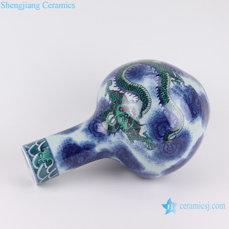 RZOE06 Blue and white qing dynasty kangxi year clashing color dragon pattern globe ceramic porcelain vase