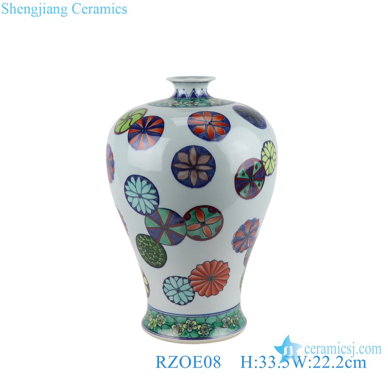 RZOE08 Antique qing dynasty kangxi year fight colorful lotus pattern ceramic meiping vase