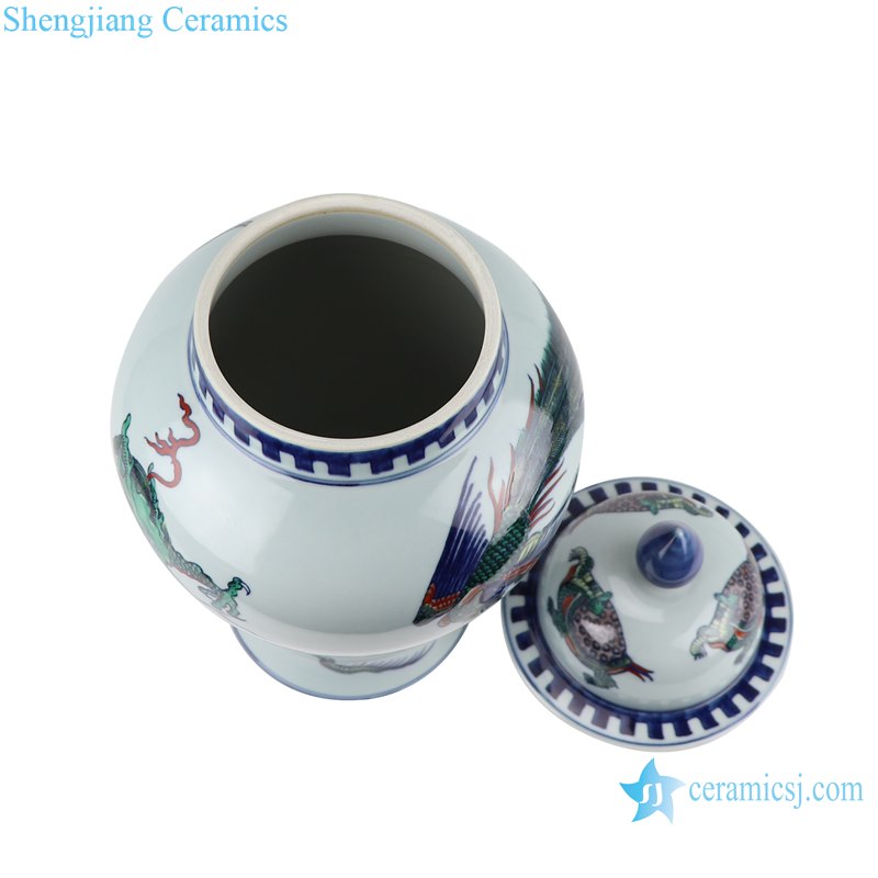 RZOE09 Chinese Hand painted Blue and white colorful five color dragon pattern Porcelain Ginger Jar