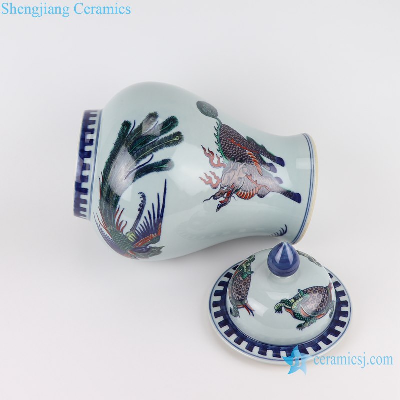RZOE09 Chinese Hand painted Blue and white colorful five color dragon pattern Porcelain Ginger Jar