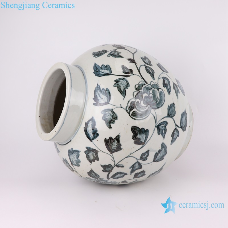 RZOX12 Blue and white ink color hand painted peony flower pattern ceramic porcelain pot