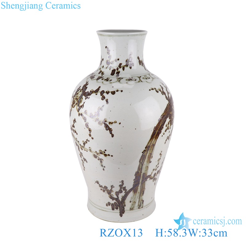 RZOX13 Alum red rust red plum flower pattern fish tail shape ceramic porcelain vase