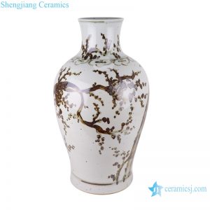 RZOX13 Alum red rust red plum flower pattern fish tail shape ceramic porcelain vase