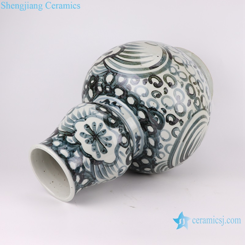 RZOX14 Blue and white ink color hand painted plant pattern gourd shape ceramic porcelain pot