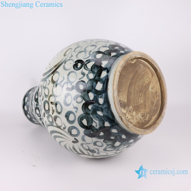 RZOX14 Blue and white ink color hand painted plant pattern gourd shape ceramic porcelain pot