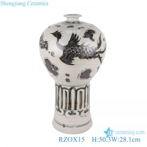 RZOX15 Blue and white ink color phoenix pattern ceramic meiping plum blossom vase