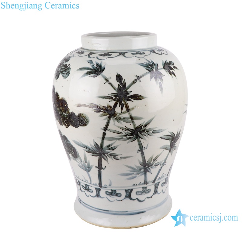 RZOX17 Blue and white ink color hand painted Pine and crane pattern ceramic porcelain vase