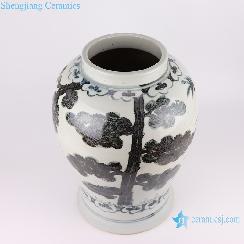 RZOX17 Blue and white ink color hand painted Pine and crane pattern ceramic porcelain vase