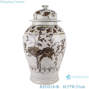 RZOX18-B Ancient Ink Red Glazed Sunflower Bamboo Pattern General Pot Temple Lidded Jars