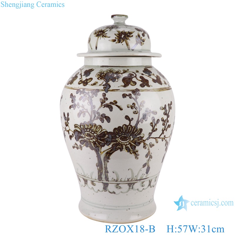 RZOX18-B Ancient Ink Red Glazed Sunflower Bamboo Pattern General Pot Temple Lidded Jars