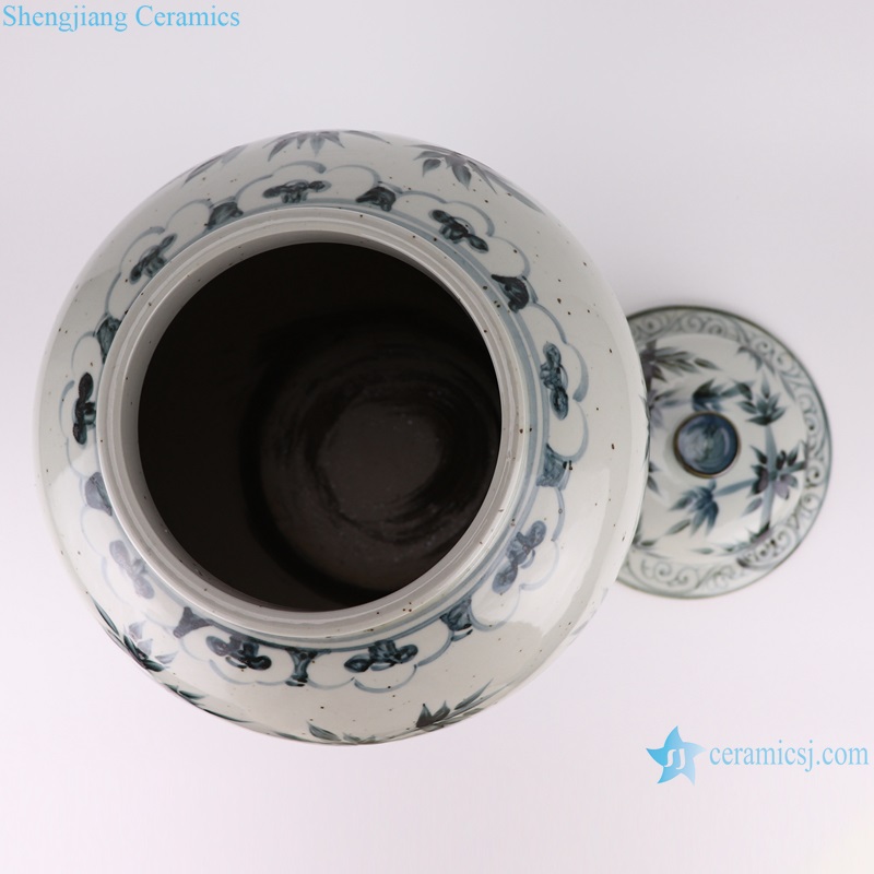 RZOX18-C Ancient Ink Blue Bamboo Phoenix flower Porcelain Storage Ginger Lidded Jars
