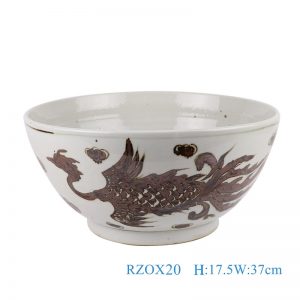 RZOX20 Alum red rust red phoenix grain ceramic big bowl