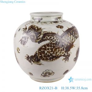RZOX21-B Ancient Red Glazed Dragon Pattern Porcelain Storage Pot Urn Jars Vases Decorations