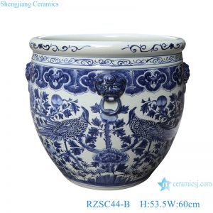 RZSC44-B Blue and white caragana with flowers and birds and lion ears