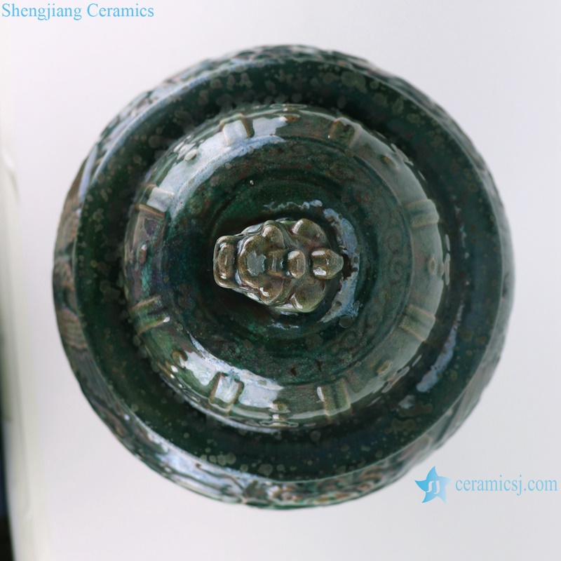 RZSP42 Jingdezhen Kiln green glaze lion head carving dragon and phoenix ginger jar