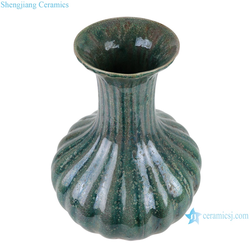 RZSP43 Crackle kiln green glaze carving pumpkin shape porcelain vase