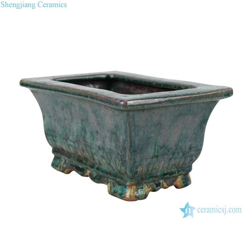 RZSP46 crackle kiln green glaze rectangular porcelain flowerpot censer