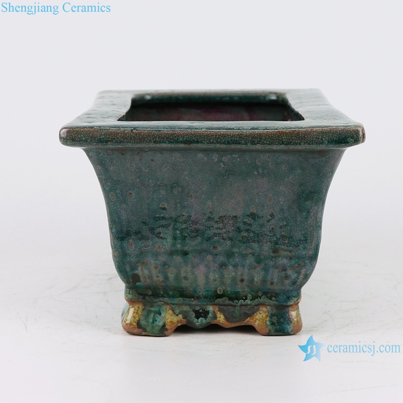 RZSP46 crackle kiln green glaze rectangular porcelain flowerpot censer