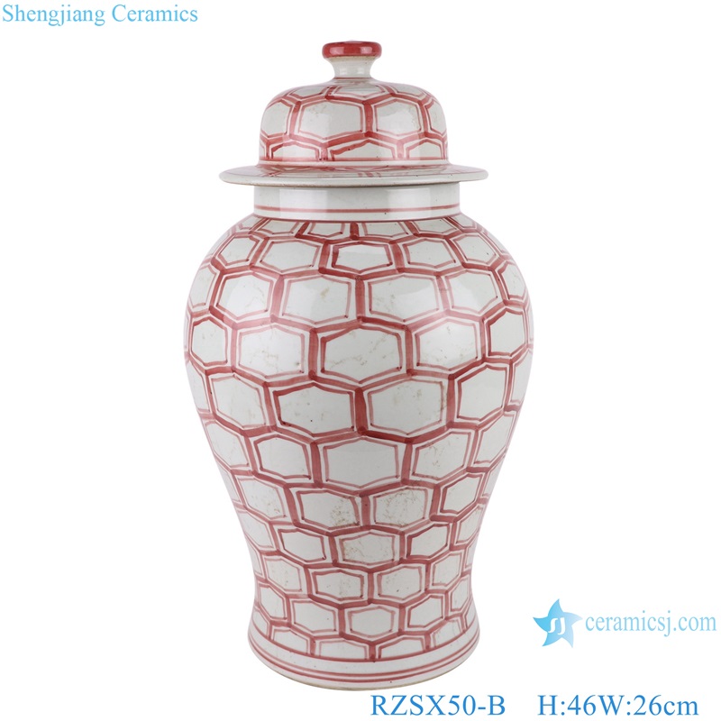 Red Glazed Porcelain Geometry General tank Pot Ceramic Lidded Ginger Jars