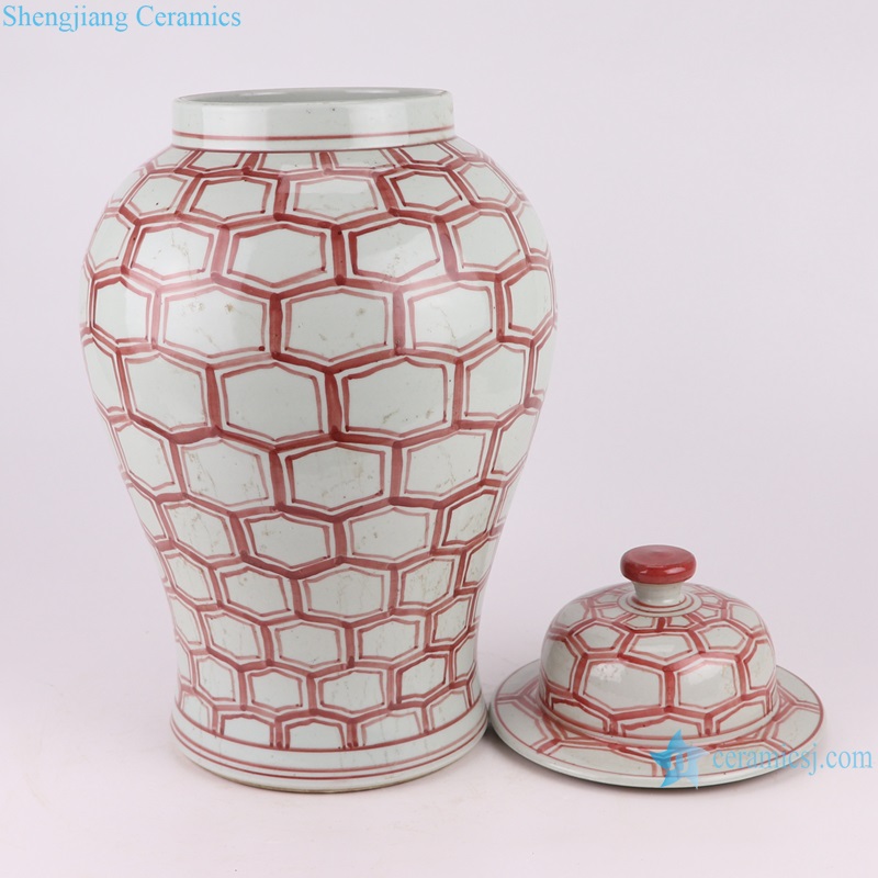 RZSX50-B/RZSX60 Red Glazed Porcelain Geometry General tank Pot Ceramic Lidded Ginger Jars