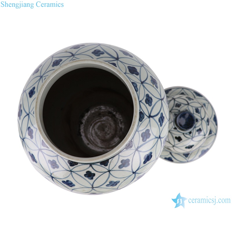 RZSX50-C-D Ancient Red Glazed Blue and White Geometry Copper Pattern General tank Pot Ceramic Lidded Jars