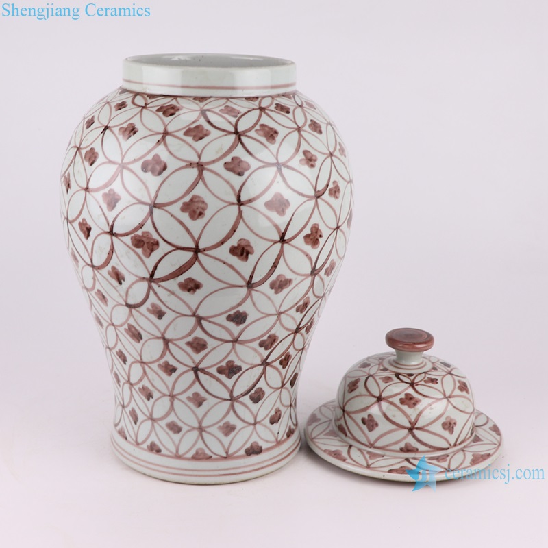 RZSX50-C-D Ancient Red Glazed Blue and White Geometry Copper Pattern General tank Pot Ceramic Lidded Jars