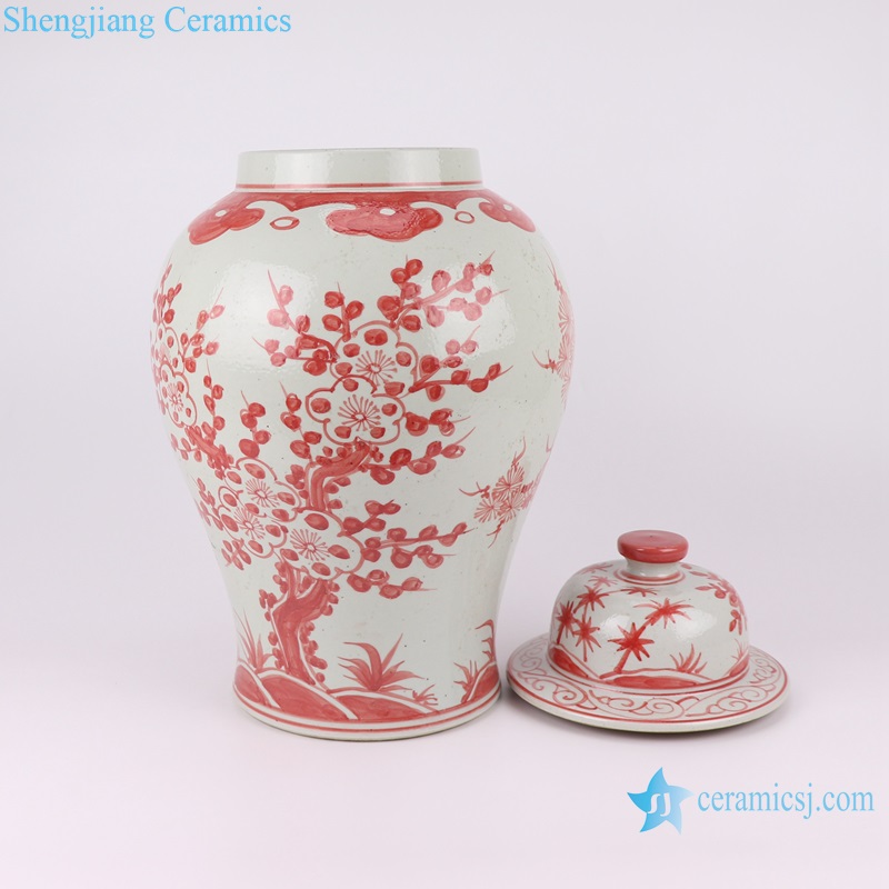 RZSX50 Hand-painted Fanhong Alum red pine bamboo plum ceramic ginger jar