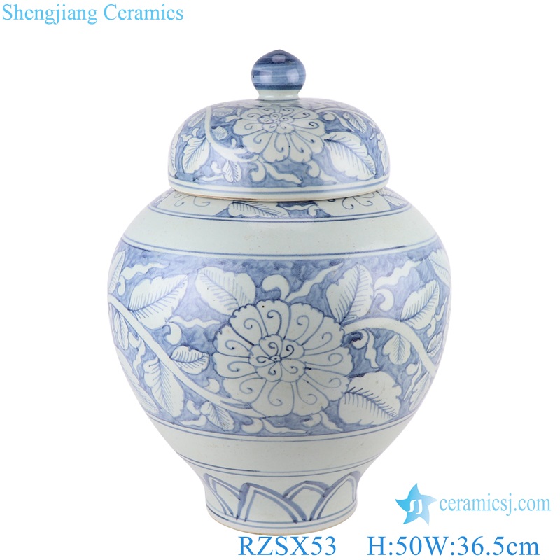 RZSX52-53 Blue and white hand painted peony pattern ceramic ginger jar