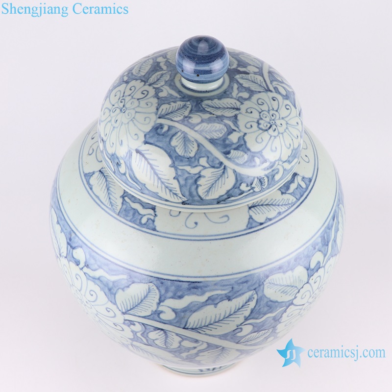 RZSX52-53 Blue and white hand painted peony pattern ceramic ginger jar