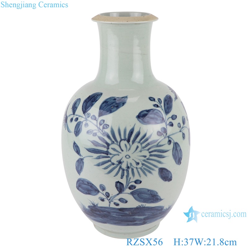 Blue and White Porcelain Sunflower Bamboo Design Ceramic Vase Decor