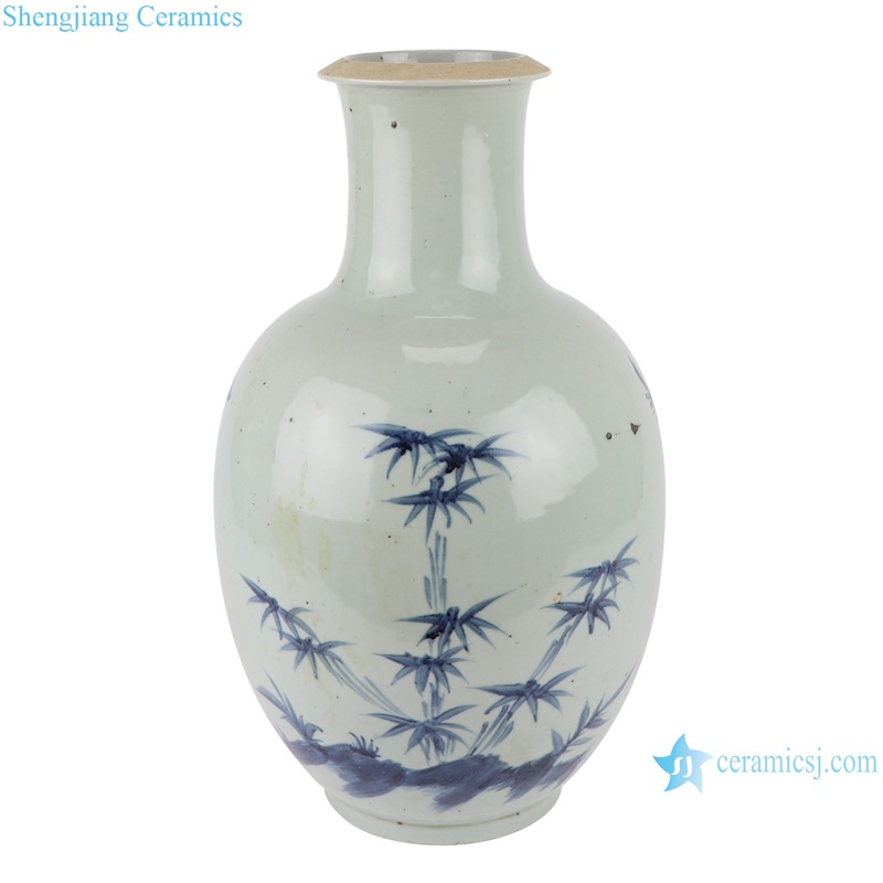 RZSX56 Blue and White Porcelain Sunflower Bamboo Design Ceramic Vase Decor
