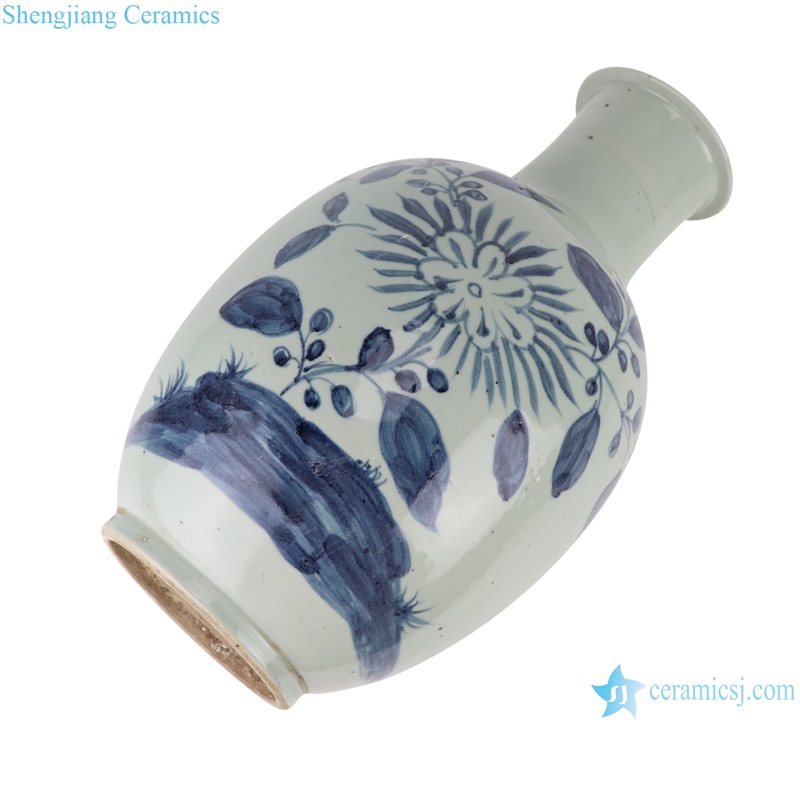 RZSX56 Blue and White Porcelain Sunflower Bamboo Design Ceramic Vase Decor