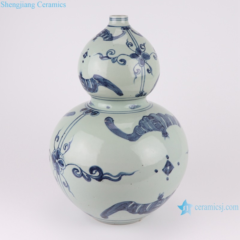 RZSX57 Blue and White Porcelain Bat Animal Design Porcelain gourd Bottle Shape Vase