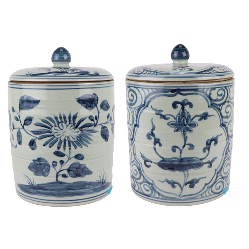 Porcelain Blue and White Sunflower Design Open window Straight Ceramic Pot Tea Canister