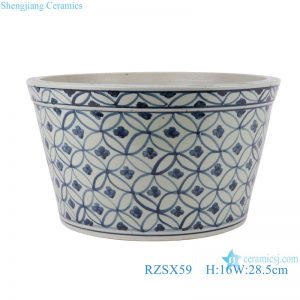 RZSX59 Antique Blue and White Porcelain Geometric Copper Pattern Design Big Pot Bowl