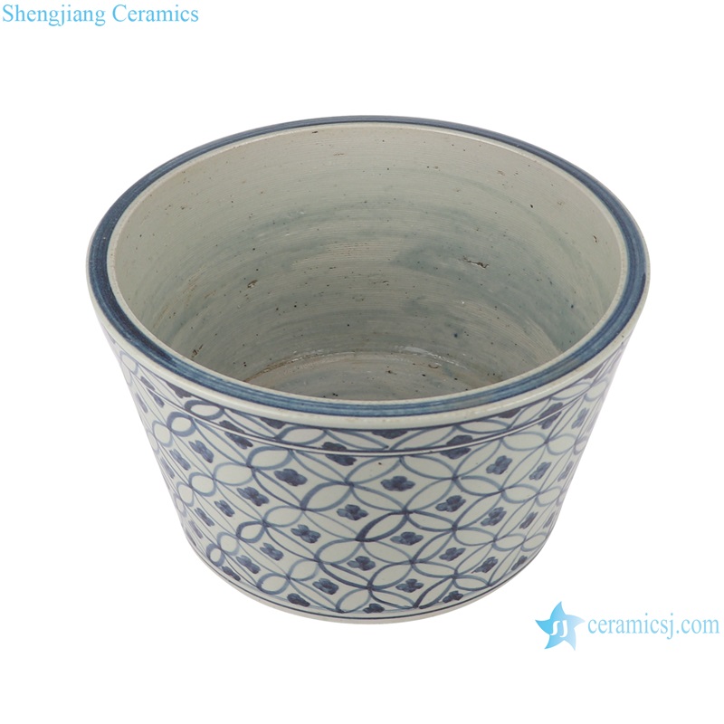 RZSX59 Antique Blue and White Porcelain Geometric Copper Pattern Design Big Pot Bowl