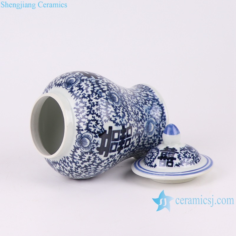 RXAF02-A Blue and white cost-efficient double happiness interlocking branches ceramic tea jar small size
