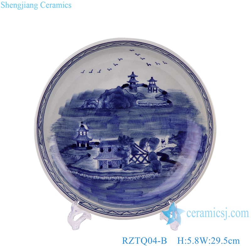 RZTQ04-A-B blue and white chinese hand painted ceramic decorative plate