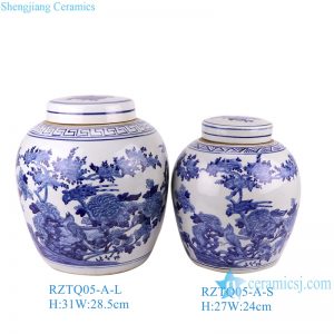 RZTQ05-A-L-S Blue and white flowers and birds pattern ceramic porcelain jar