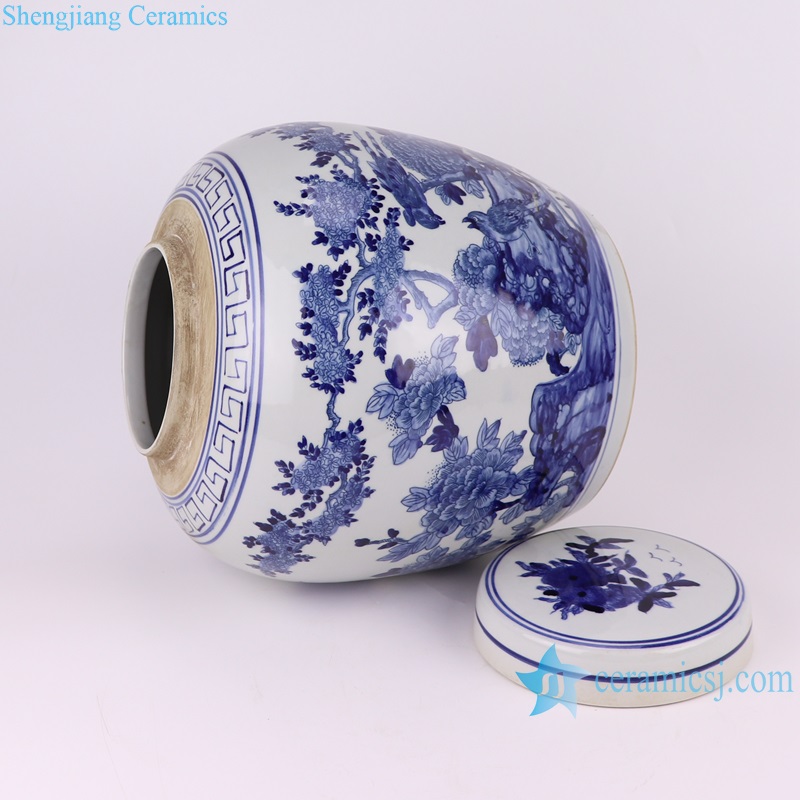 RZTQ05-A-L-S Blue and white flowers and birds pattern ceramic porcelain jar