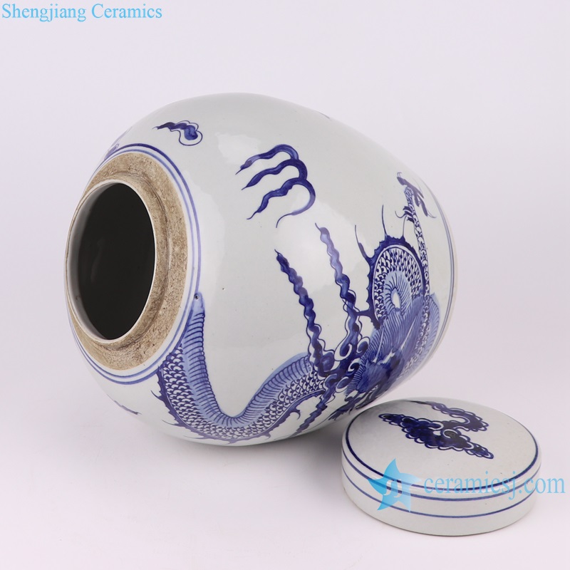 RZTQ05-B-S Antique blue and white dragon design ceramic tea jar with lid