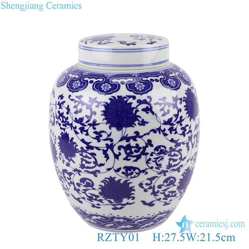 RZTY01 blue and white flower shape ceramic tea jar