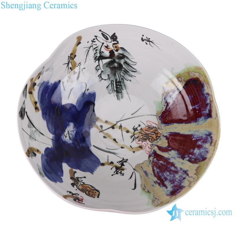 RZTZ02-M new green fambe blaze lotus pattern irregular shape ceramic porcelain bowl